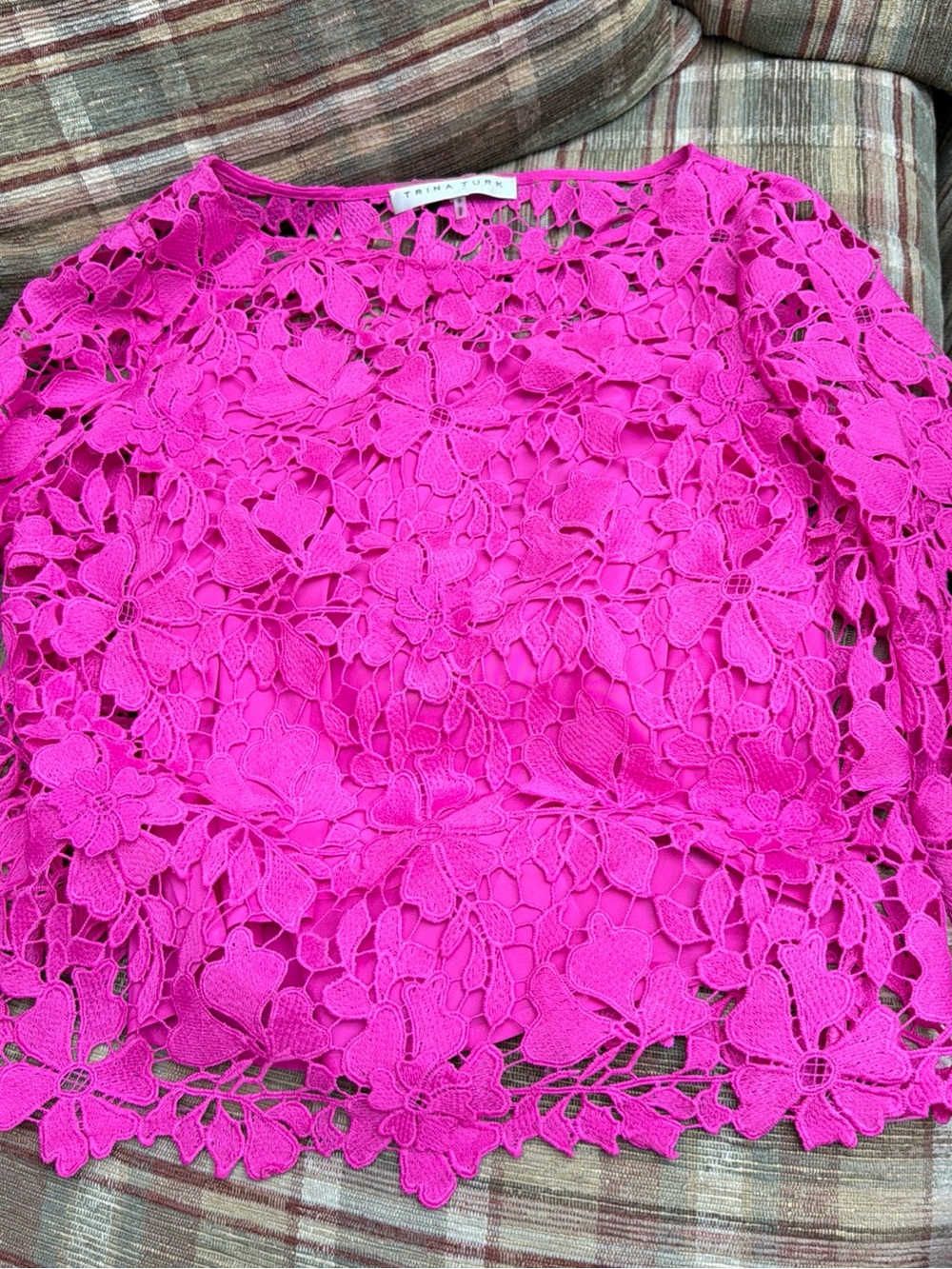 Trina Turk Bright Fuchsia Floral Crochet Lace Blouse